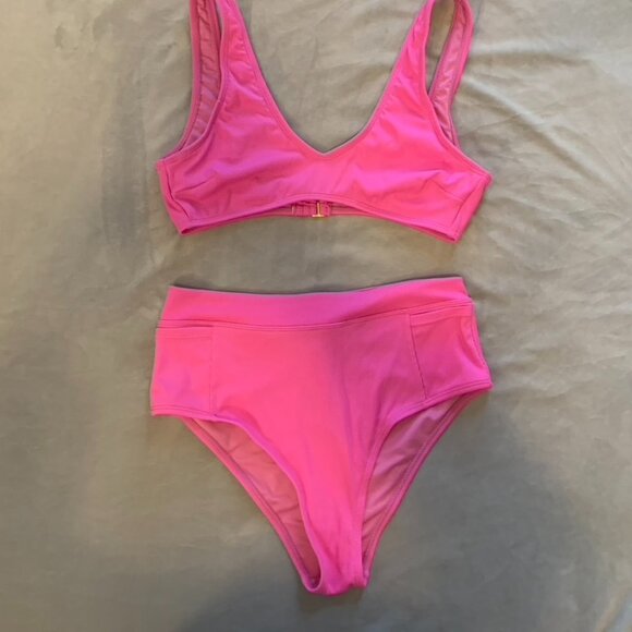 NWT Quintsoul Malibu Pink High Waisted Bikini Bottom - Size M - Picture 5 of 7